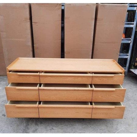 SB589 : Tủ Ngang 09 Ngăn Kéo Màu Vàng Gỗ - Ngang 172cm